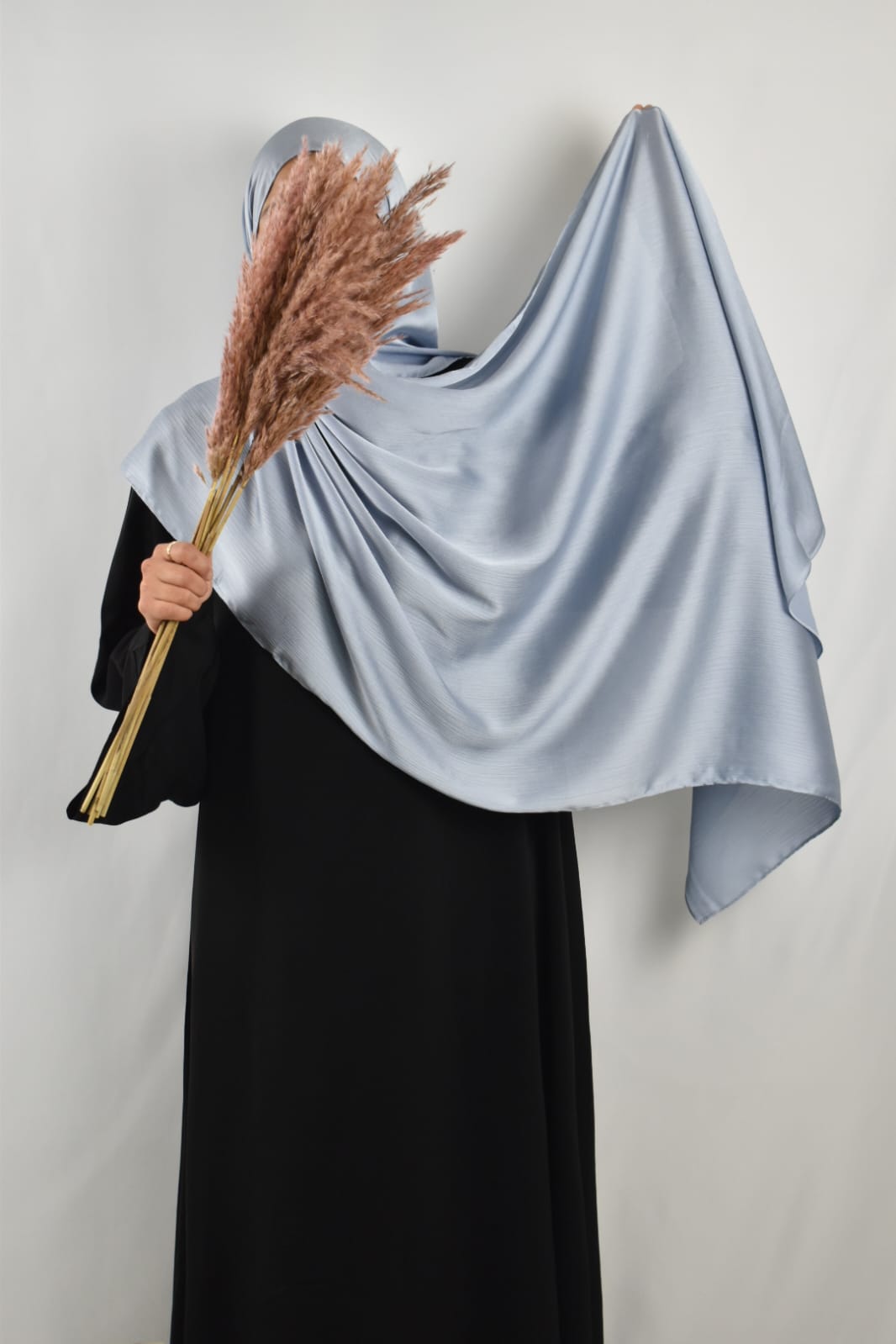 Hijab Satin Plissé Bleu Doux