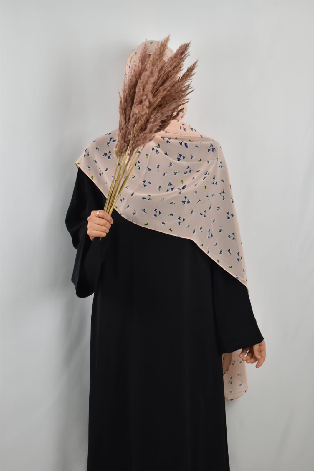 Hijab Mousseline Imprimé Floral Pêche