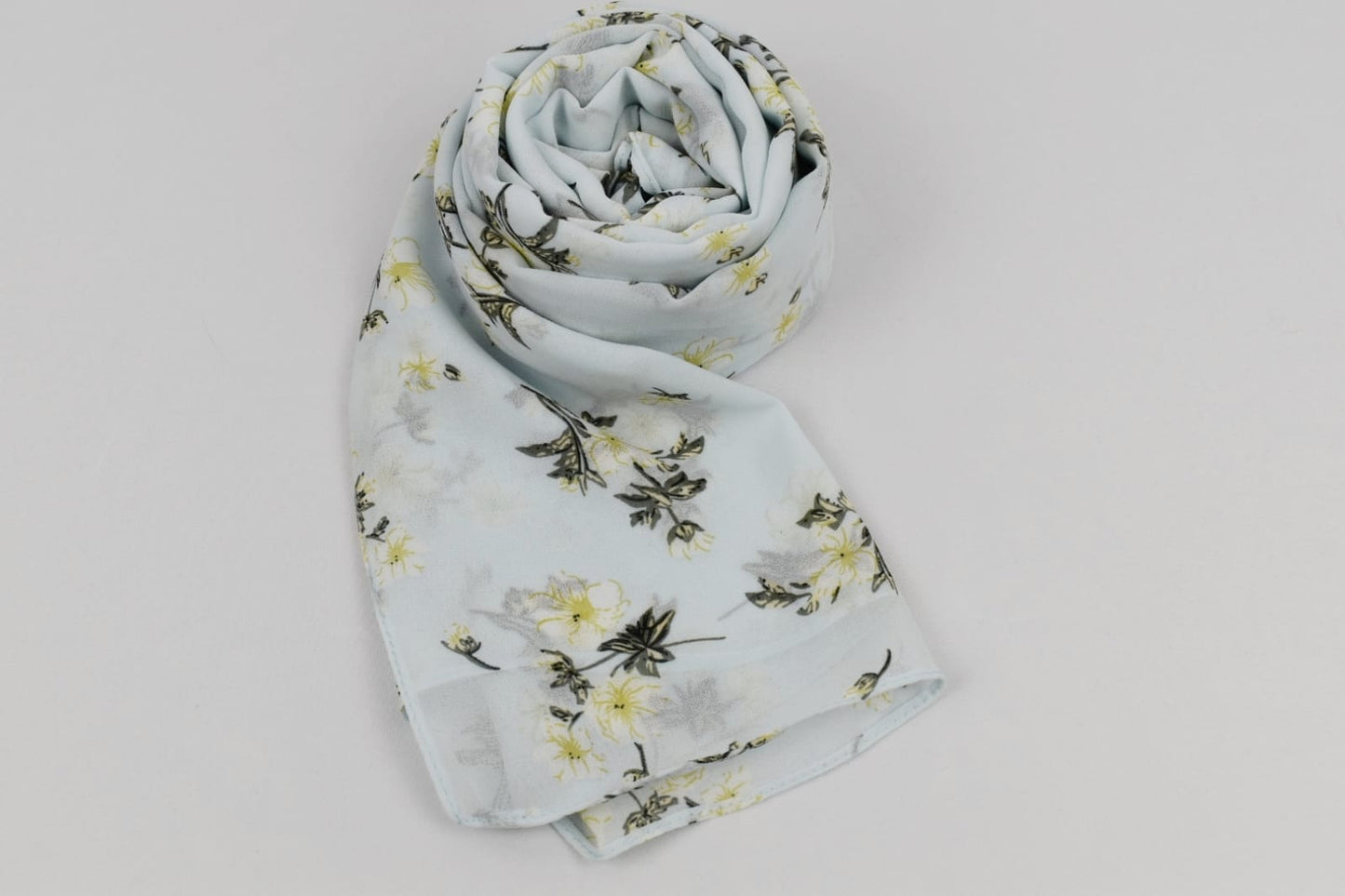 Hijab Mousseline Imprimé Floral Bleu