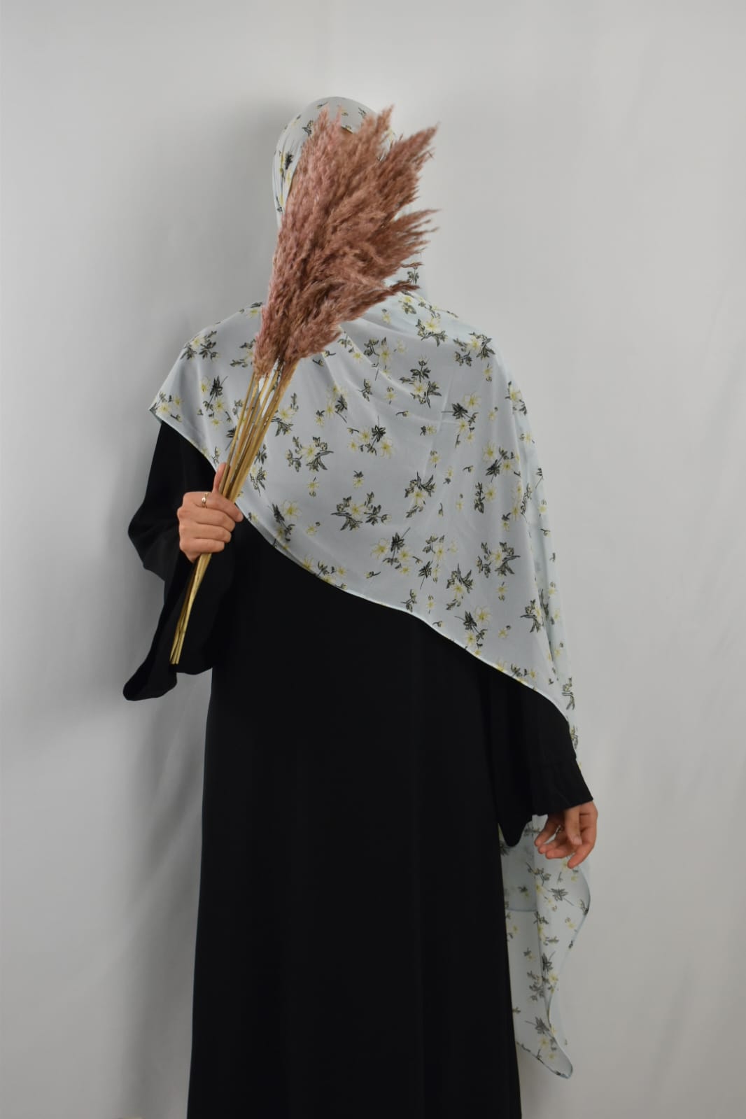 Hijab Mousseline Imprimé Bleu à motif floral