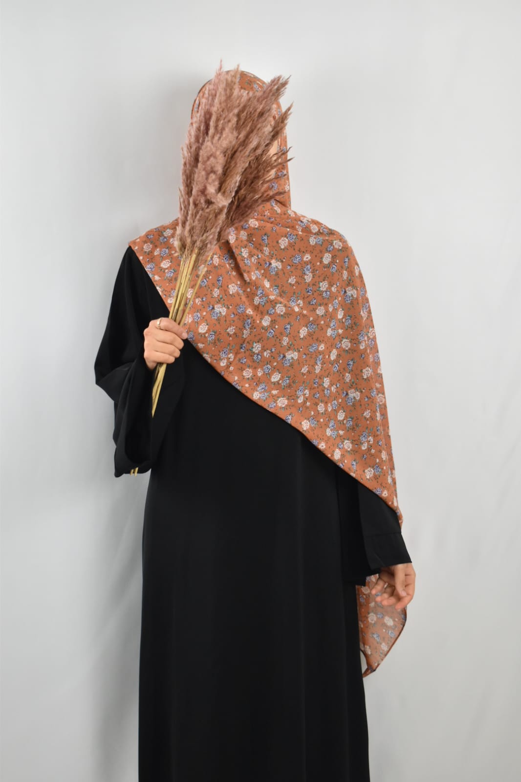 Hijab Mousseline Imprimé Floral Orange