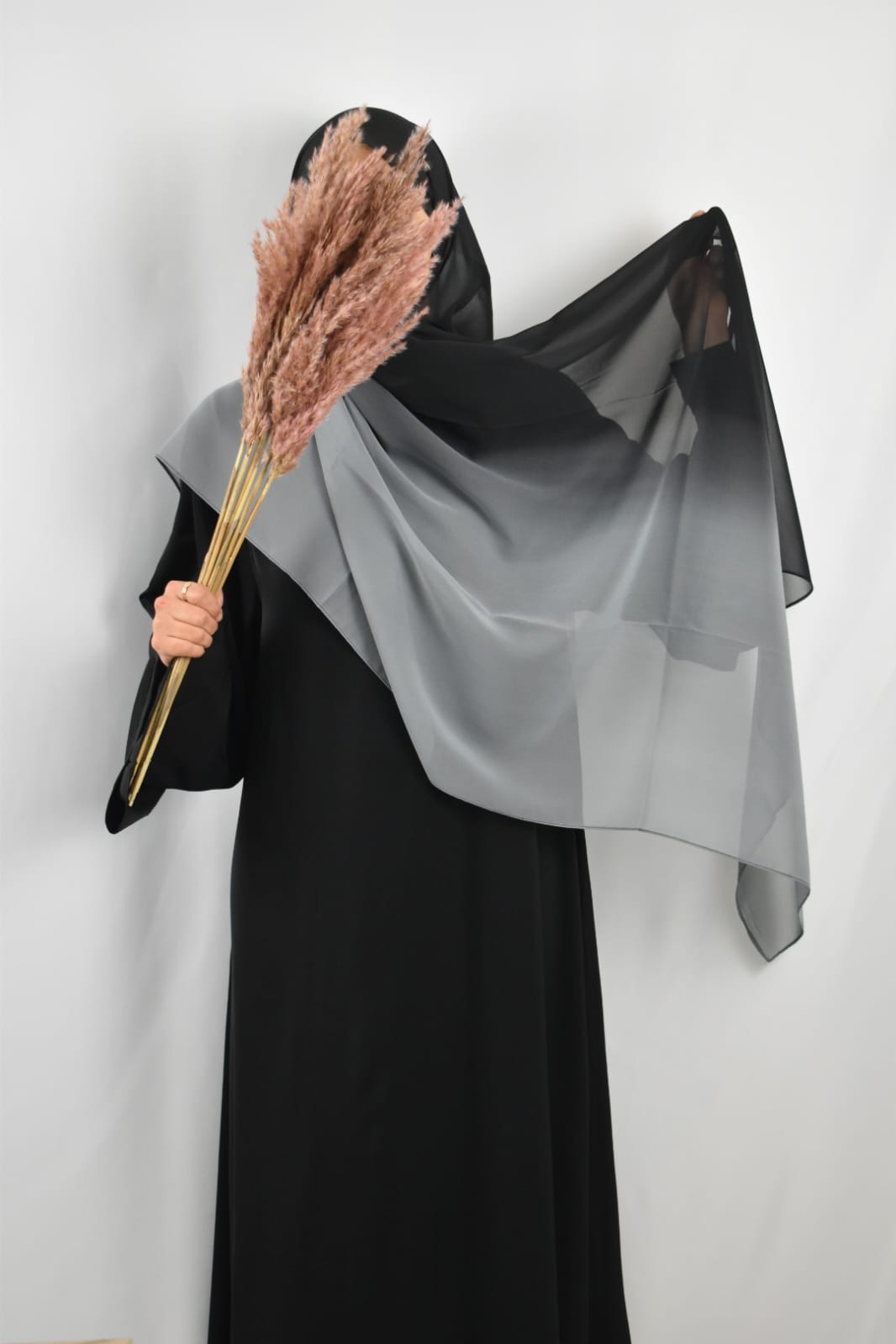 Hijab Mousseline Dégradé Noir & Gris