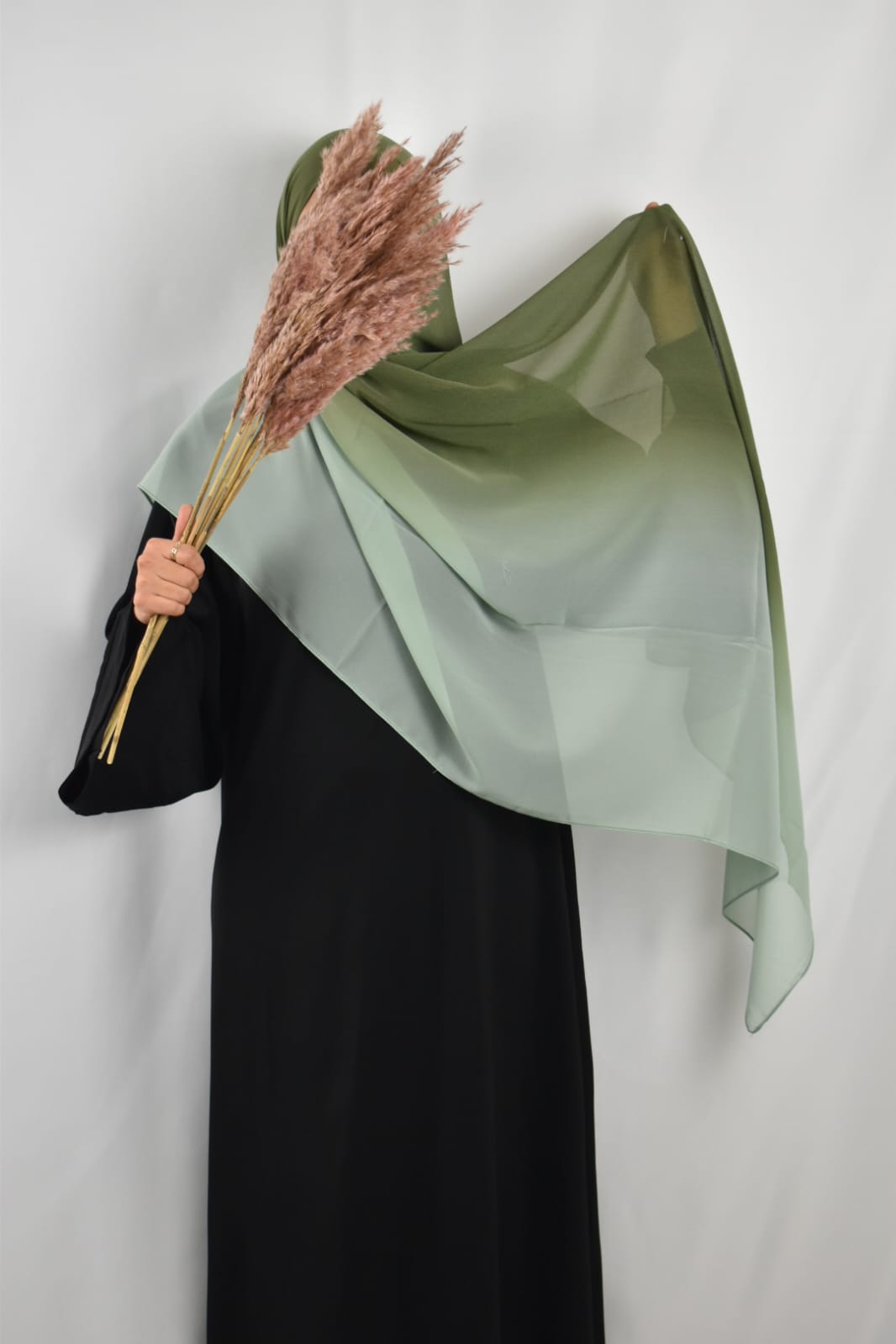 Hijab Mousseline Dégradé Vert & Gris