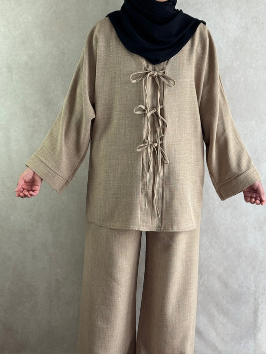 Ensemble effet lin Safya beige