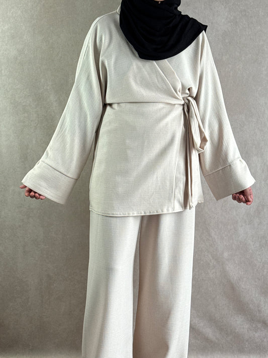 Ensemble effet lin Sarah Blanc cassé