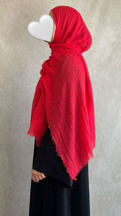 Hijab Coton Froissé Rouge Écarlate