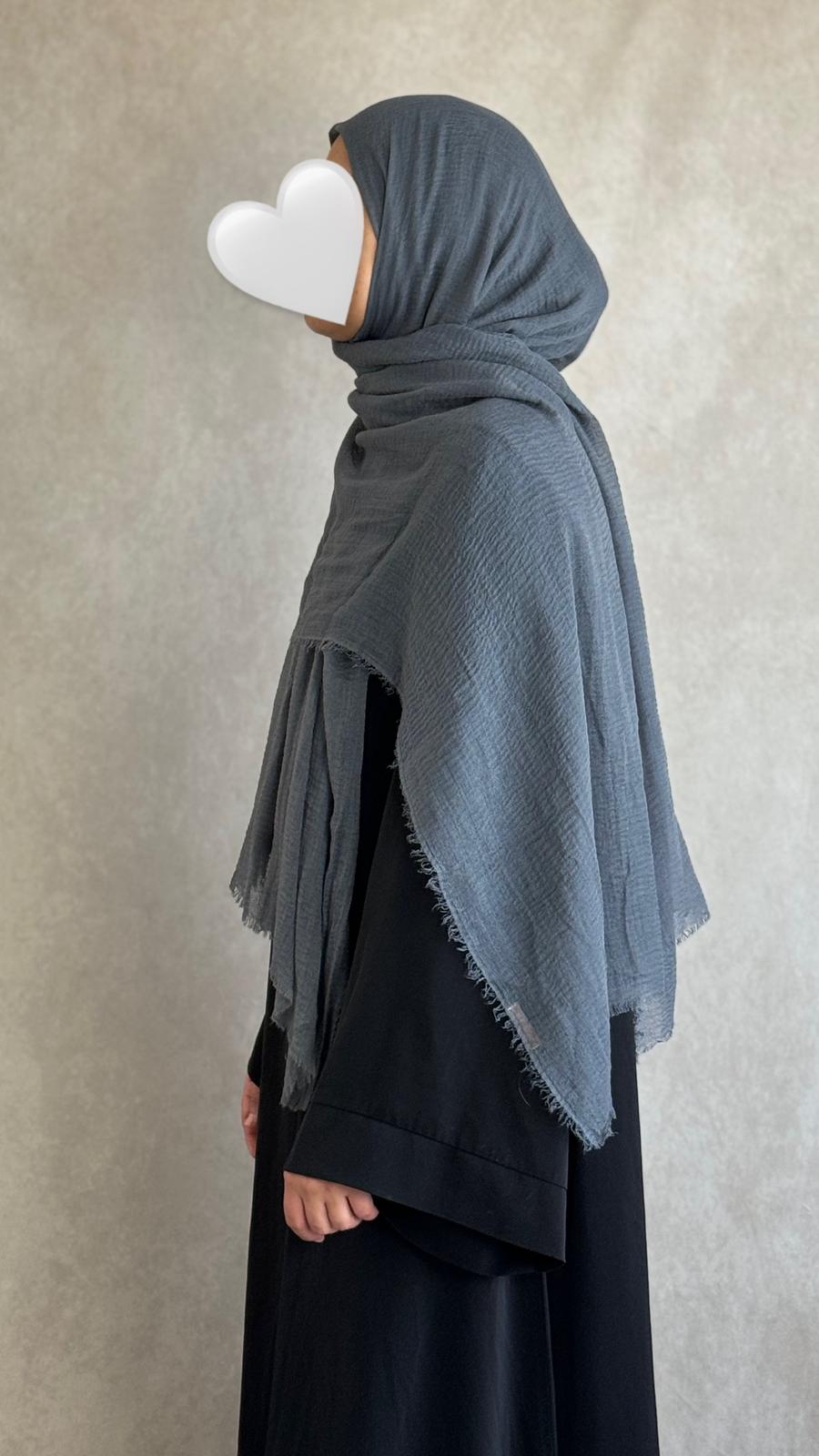 Hijab Coton Froissé Gris Foncé