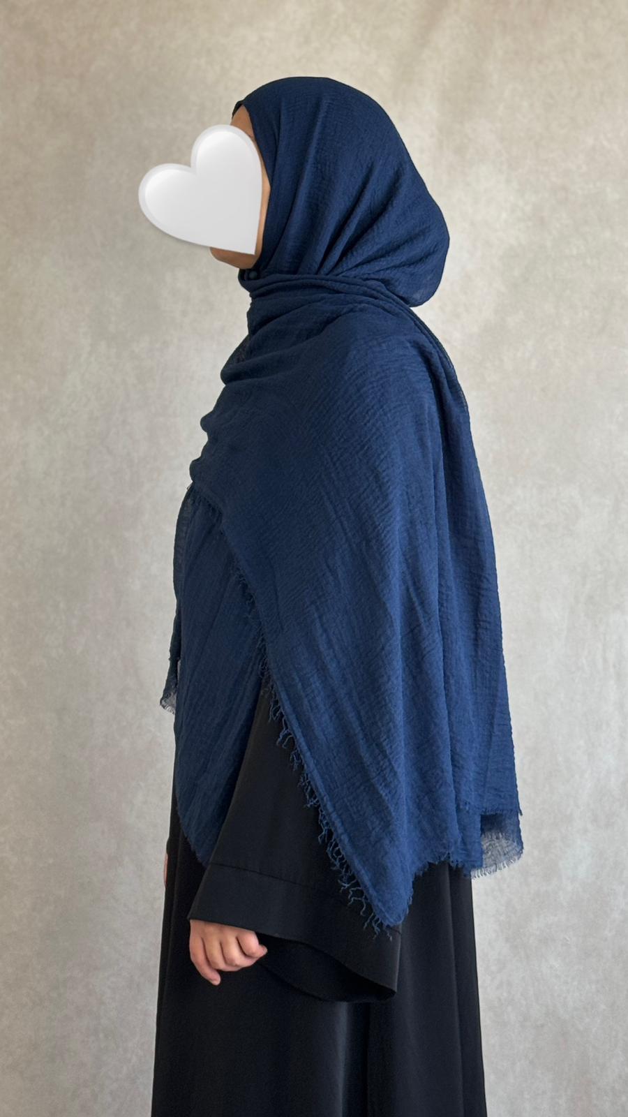Hijab Coton Froissé Bleu Nuit