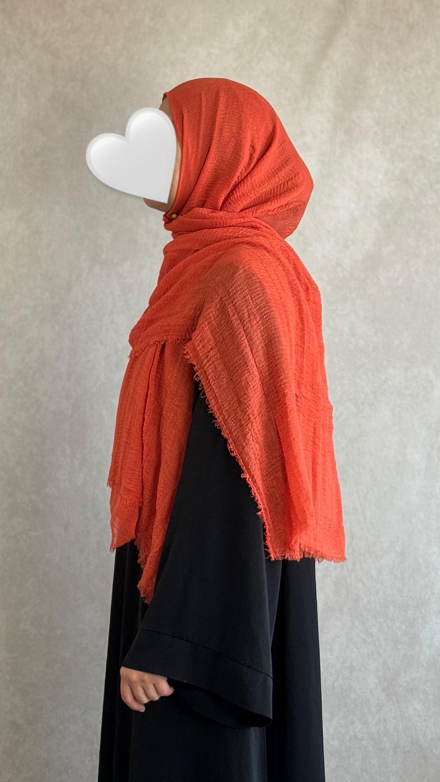 Hijab Coton Froissé Orange Néon