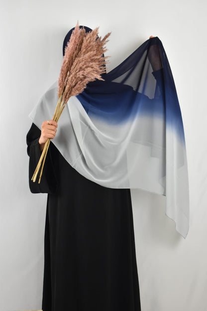 Hijab Mousseline Dégradé Bleu & Gris