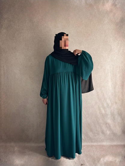 Abaya Soie de Médine Hayet Bleu Paon