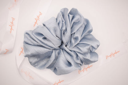 Chouchou satin plissé bleu