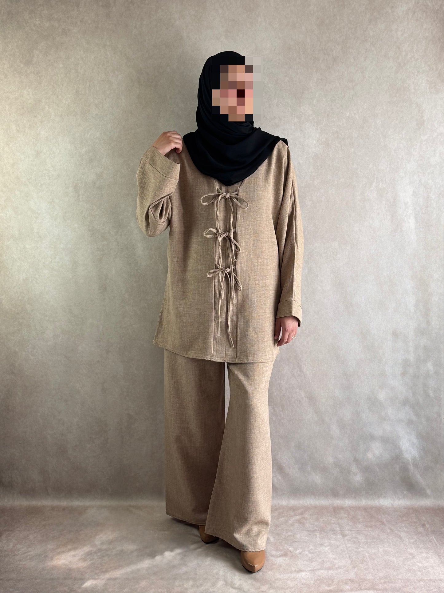 Ensemble effet lin Safya beige