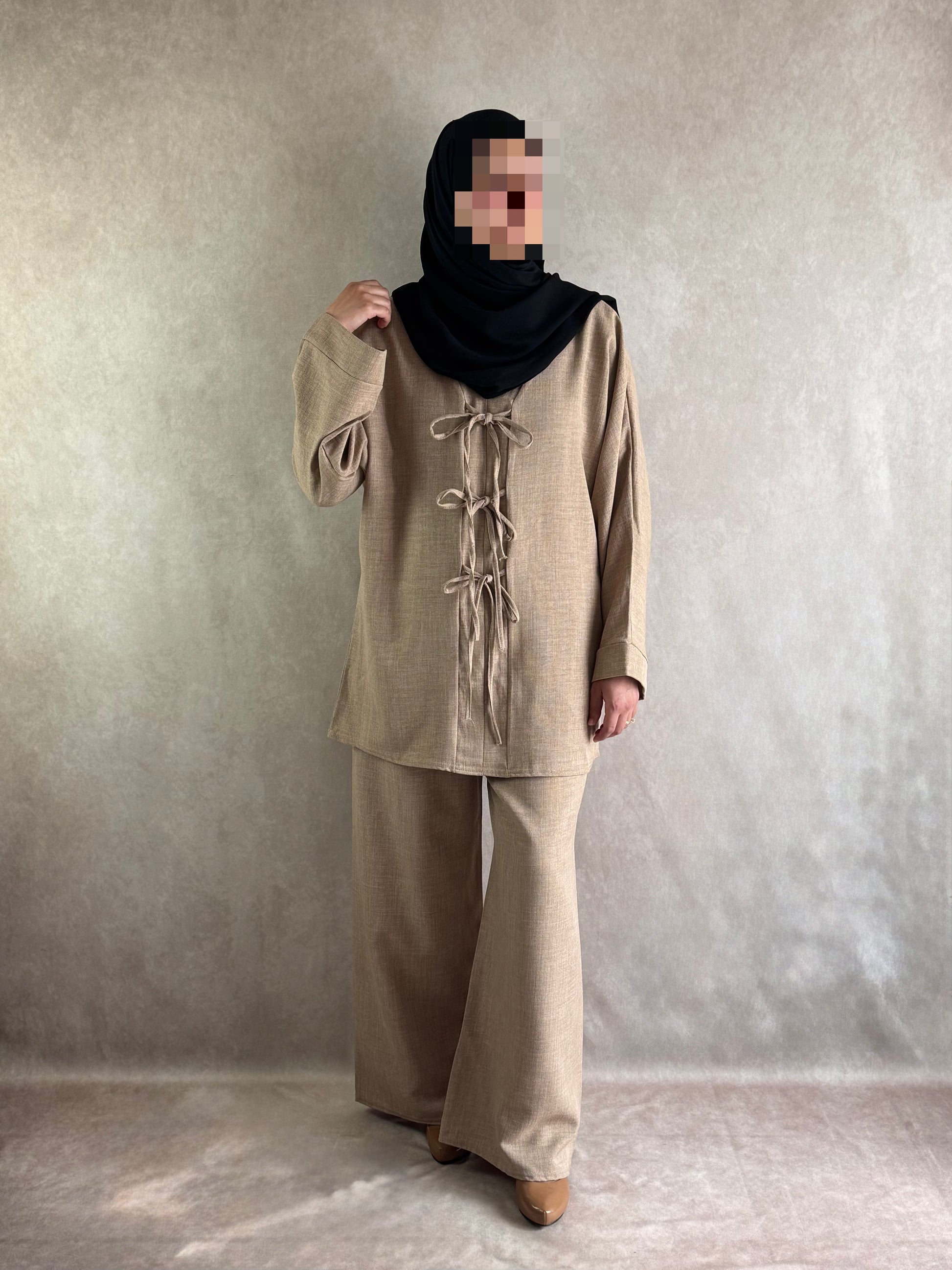 Ensemble effet lin Safya beige