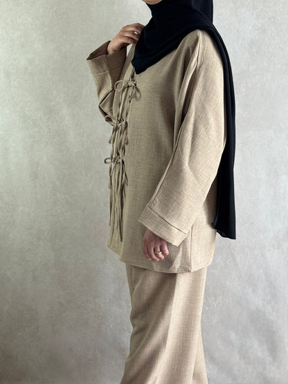 Ensemble effet lin Safya beige