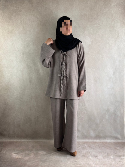Ensemble effet lin Safya taupe