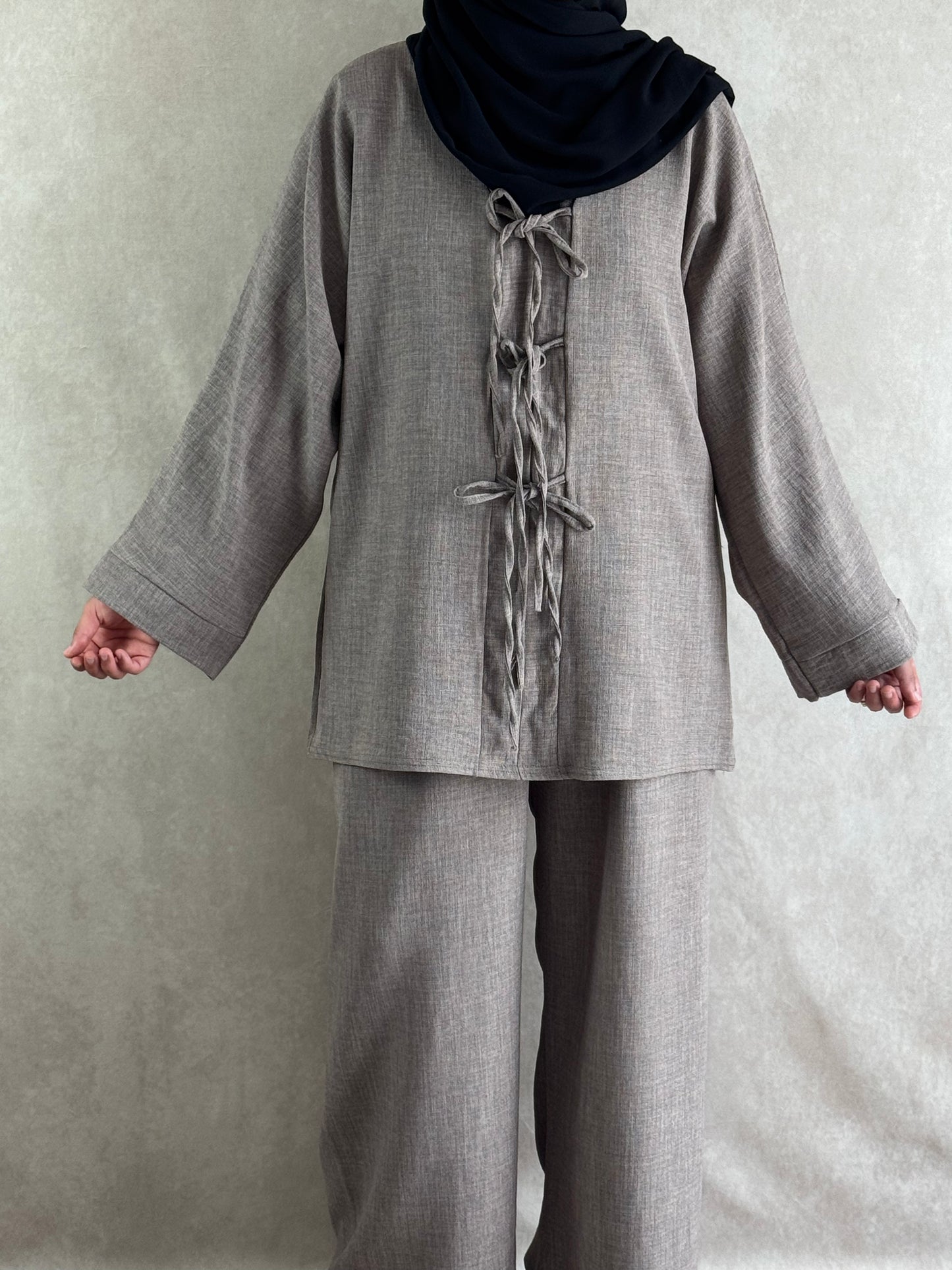 Ensemble effet lin Safya taupe