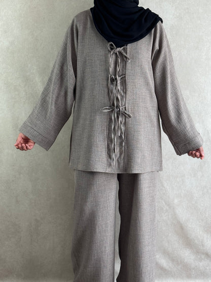 Ensemble effet lin Safya taupe