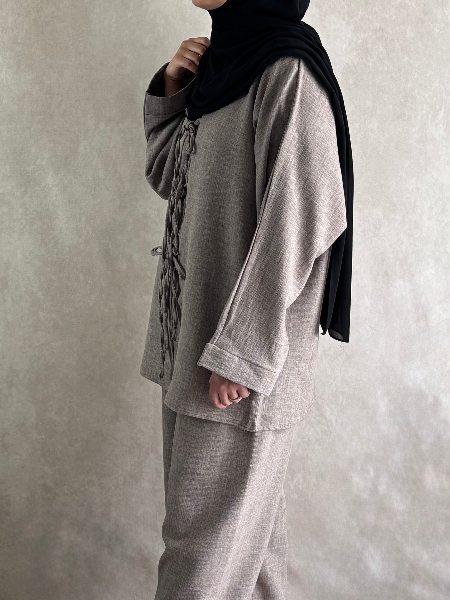 Ensemble effet lin Safya taupe