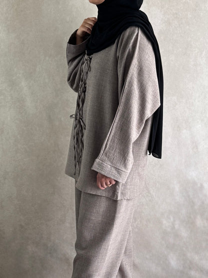 Ensemble effet lin Safya taupe
