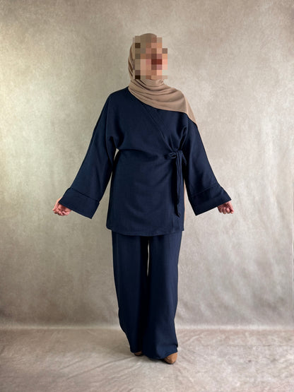 Ensemble effet lin Sarah Bleu
