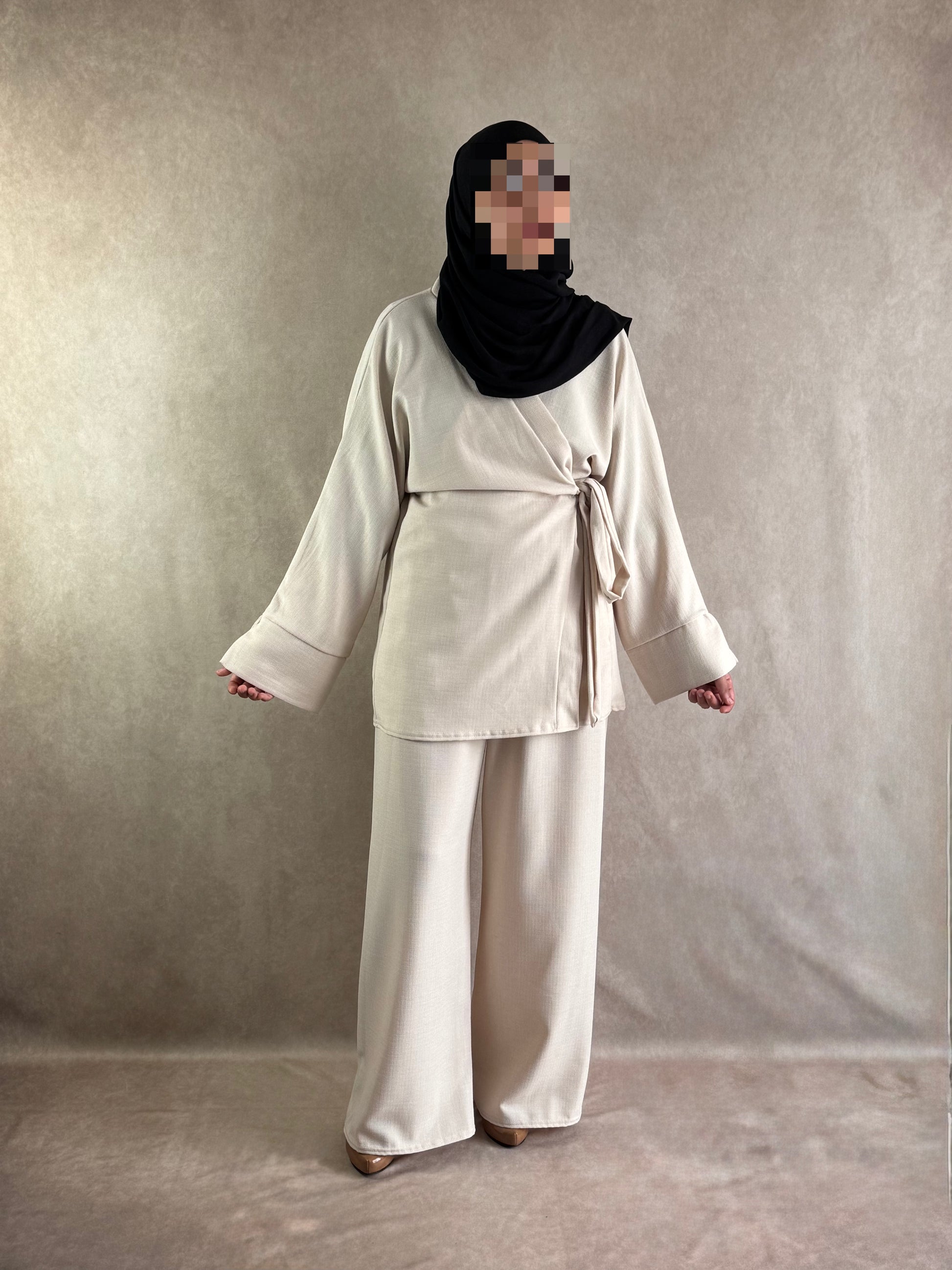 Ensemble effet lin Sarah Blanc cassé