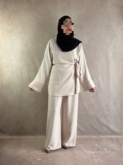 Ensemble effet lin Sarah Blanc cassé