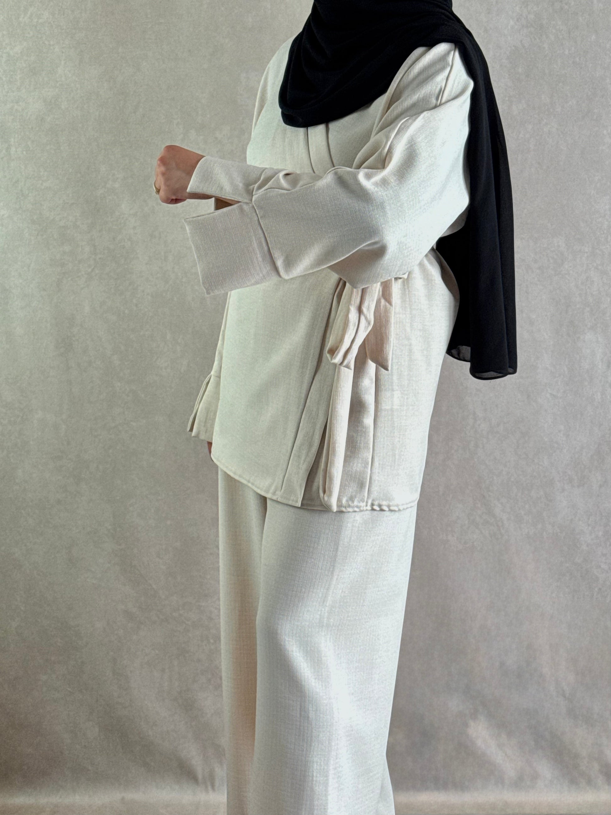 Ensemble effet lin Sarah Blanc cassé